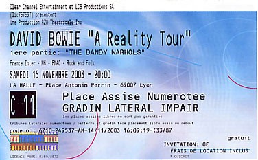David Bowie 2003-11-15 Lyon ,Tony Carnier Hall - A Vos Souhaits Flo - Live in Tony Carnier Hall ,audience recording