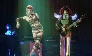 Mick “Woody” Woodmansey, back right, in the studio with Mick Ronson, left, and David Bowie