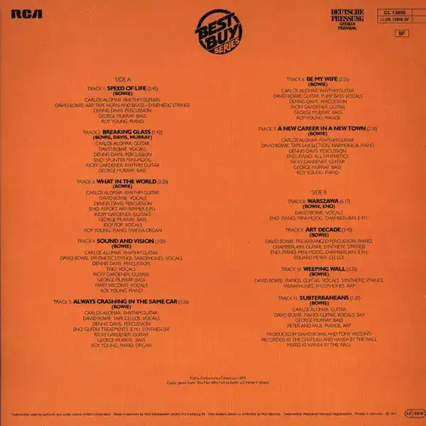 David Bowie Album Low back side cover